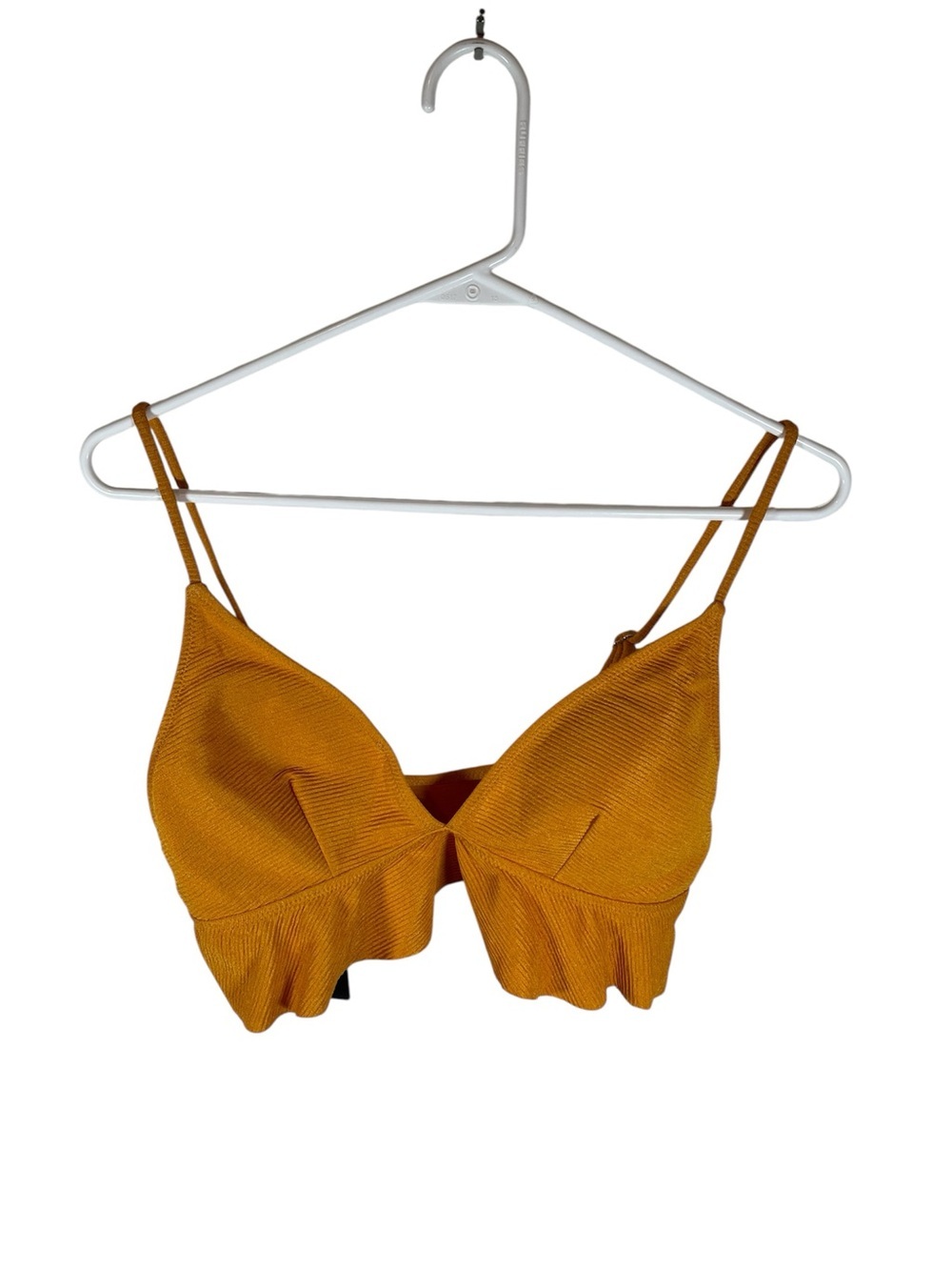 JJ Queen Mustard Yellow Ribbed V-Neck Ruffled Bikini Top Festival BoHo L